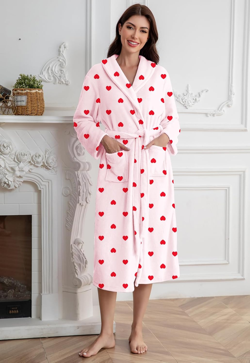 Girls Robe, Shawl Collar Fuzzy Fleece Bathrobes with Belt and Pockets for Kids Boys, 2-15 Years