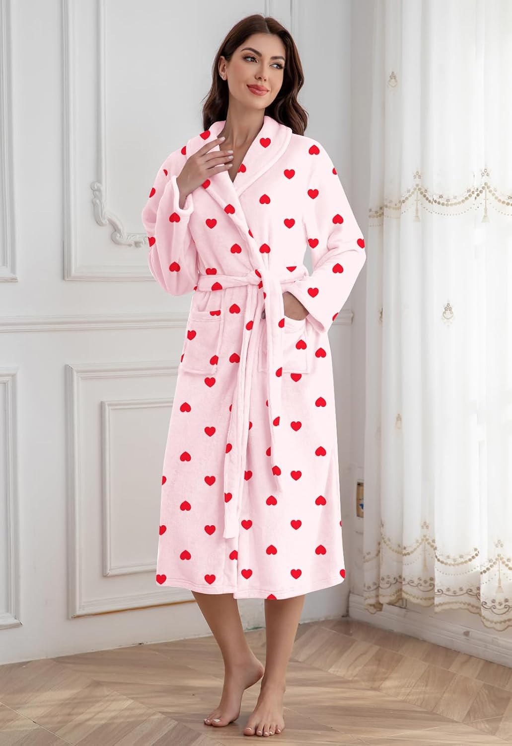 Girls Robe, Shawl Collar Fuzzy Fleece Bathrobes with Belt and Pockets for Kids Boys, 2-15 Years
