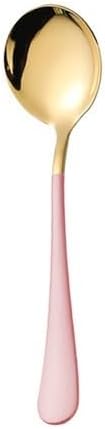 Silverware Flatware Cutlery Set, 1/4/6/8/10/12-Piece Stainless Steel Round Head Spoons – Thickened Dessert and Soup Spoons for Home Use(Pink Gold,6 Pieces)