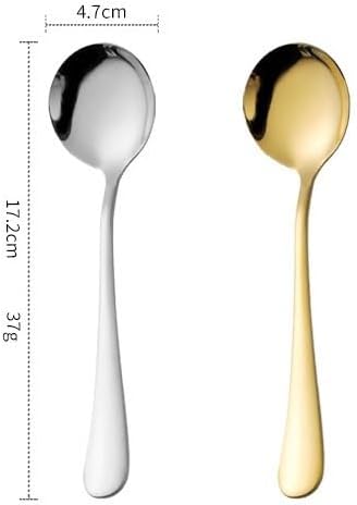 Silverware Flatware Cutlery Set, 1/4/6/8/10/12-Piece Stainless Steel Round Head Spoons – Thickened Dessert and Soup Spoons for Home Use(Pink Gold,6 Pieces)