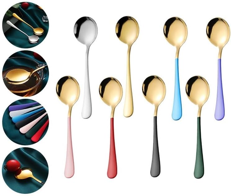 Silverware Flatware Cutlery Set, 1/4/6/8/10/12-Piece Stainless Steel Round Head Spoons – Thickened Dessert and Soup Spoons for Home Use(Pink Gold,6 Pieces)