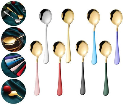Silverware Flatware Cutlery Set, 1/4/6/8/10/12-Piece Stainless Steel Round Head Spoons – Thickened Dessert and Soup Spoons for Home Use(Pink Gold,6 Pieces)
