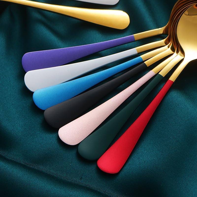 Silverware Flatware Cutlery Set, 1/4/6/8/10/12-Piece Stainless Steel Round Head Spoons – Thickened Dessert and Soup Spoons for Home Use(Pink Gold,6 Pieces)