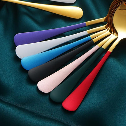 Silverware Flatware Cutlery Set, 1/4/6/8/10/12-Piece Stainless Steel Round Head Spoons – Thickened Dessert and Soup Spoons for Home Use(Pink Gold,6 Pieces)