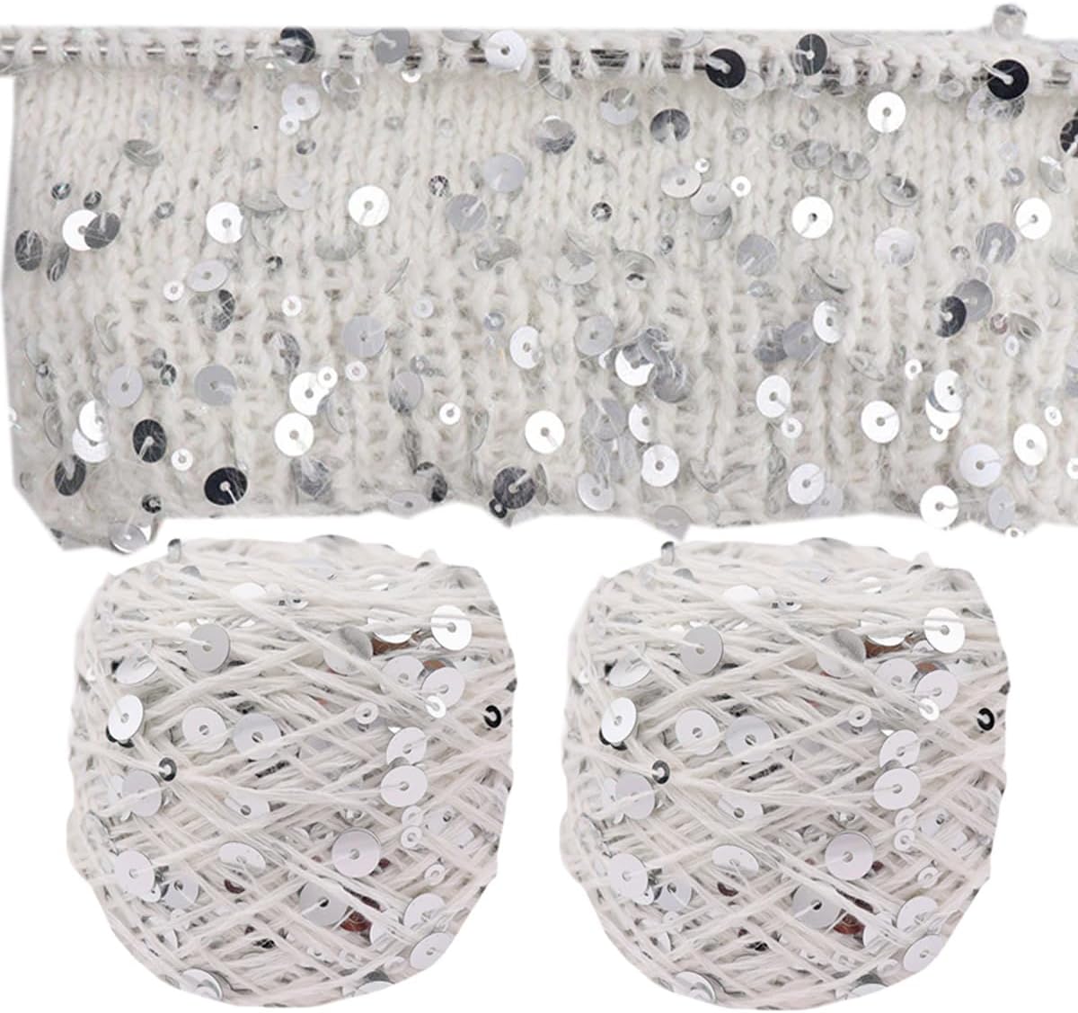 Shimmering Sequin Cotton Yarn 153yard Sparkling Thread Crochet Strings for Headband Beanie Knitting Sweater Weaving DIY Stitch Winter Accessories Rag Doll (Pink)