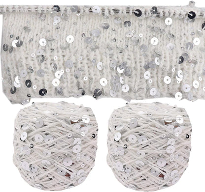Shimmering Sequin Cotton Yarn 153yard Sparkling Thread Crochet Strings for Headband Beanie Knitting Sweater Weaving DIY Stitch Winter Accessories Rag Doll (Pink)