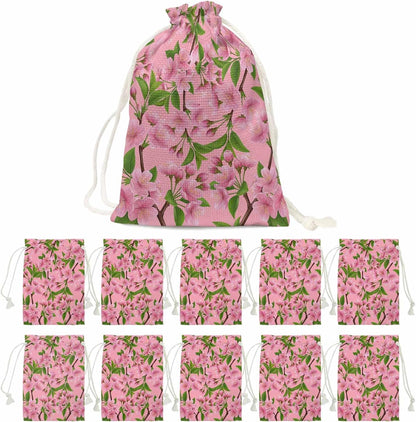 Victoroes Spring Peaches Drawstring Gift Bags 10 Pcs 5" x 7" Small Peaches Flowers Pink Gift Bag Reusable Fabric Wrap Bags for Wedding Party Birthday Holiday