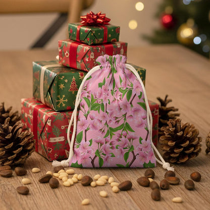 Victoroes Spring Peaches Drawstring Gift Bags 10 Pcs 5" x 7" Small Peaches Flowers Pink Gift Bag Reusable Fabric Wrap Bags for Wedding Party Birthday Holiday