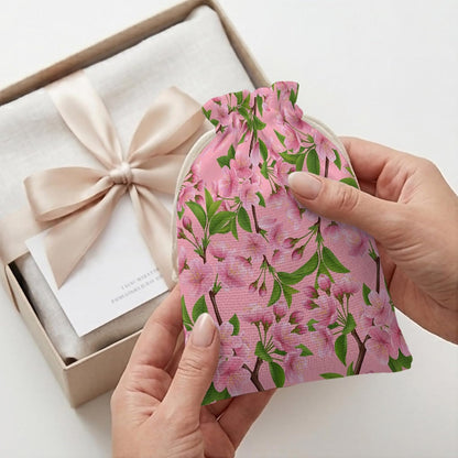 Victoroes Spring Peaches Drawstring Gift Bags 10 Pcs 5" x 7" Small Peaches Flowers Pink Gift Bag Reusable Fabric Wrap Bags for Wedding Party Birthday Holiday