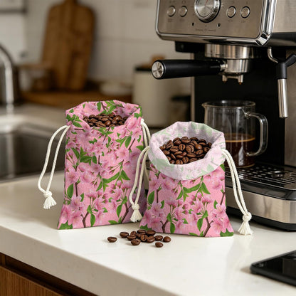 Victoroes Spring Peaches Drawstring Gift Bags 10 Pcs 5" x 7" Small Peaches Flowers Pink Gift Bag Reusable Fabric Wrap Bags for Wedding Party Birthday Holiday
