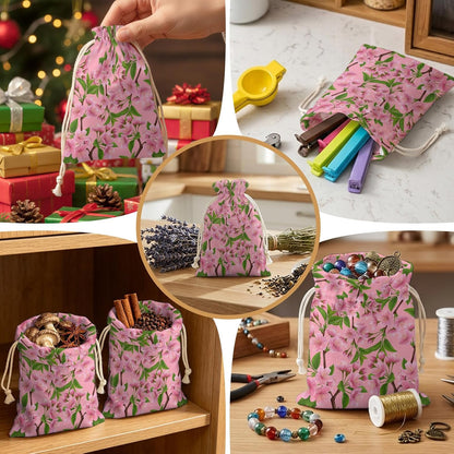 Victoroes Spring Peaches Drawstring Gift Bags 10 Pcs 5" x 7" Small Peaches Flowers Pink Gift Bag Reusable Fabric Wrap Bags for Wedding Party Birthday Holiday