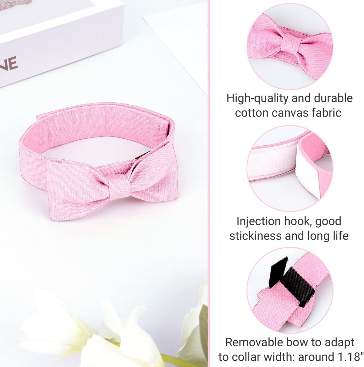 Dog Bow Tie Collar, Adjustable Pink Bowtie for Small Medium Dogs Neck Girth 10.2-14.2in, Cat Tie Tuxedo Comfortable Cotton Girl Pet Grooming Accessory for Formal Wedding Holiday Birthday Party