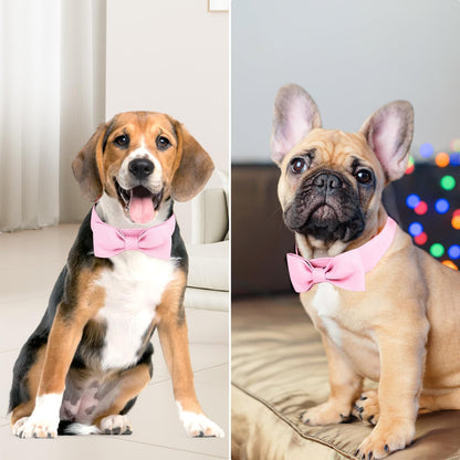 Dog Bow Tie Collar, Adjustable Pink Bowtie for Small Medium Dogs Neck Girth 10.2-14.2in, Cat Tie Tuxedo Comfortable Cotton Girl Pet Grooming Accessory for Formal Wedding Holiday Birthday Party