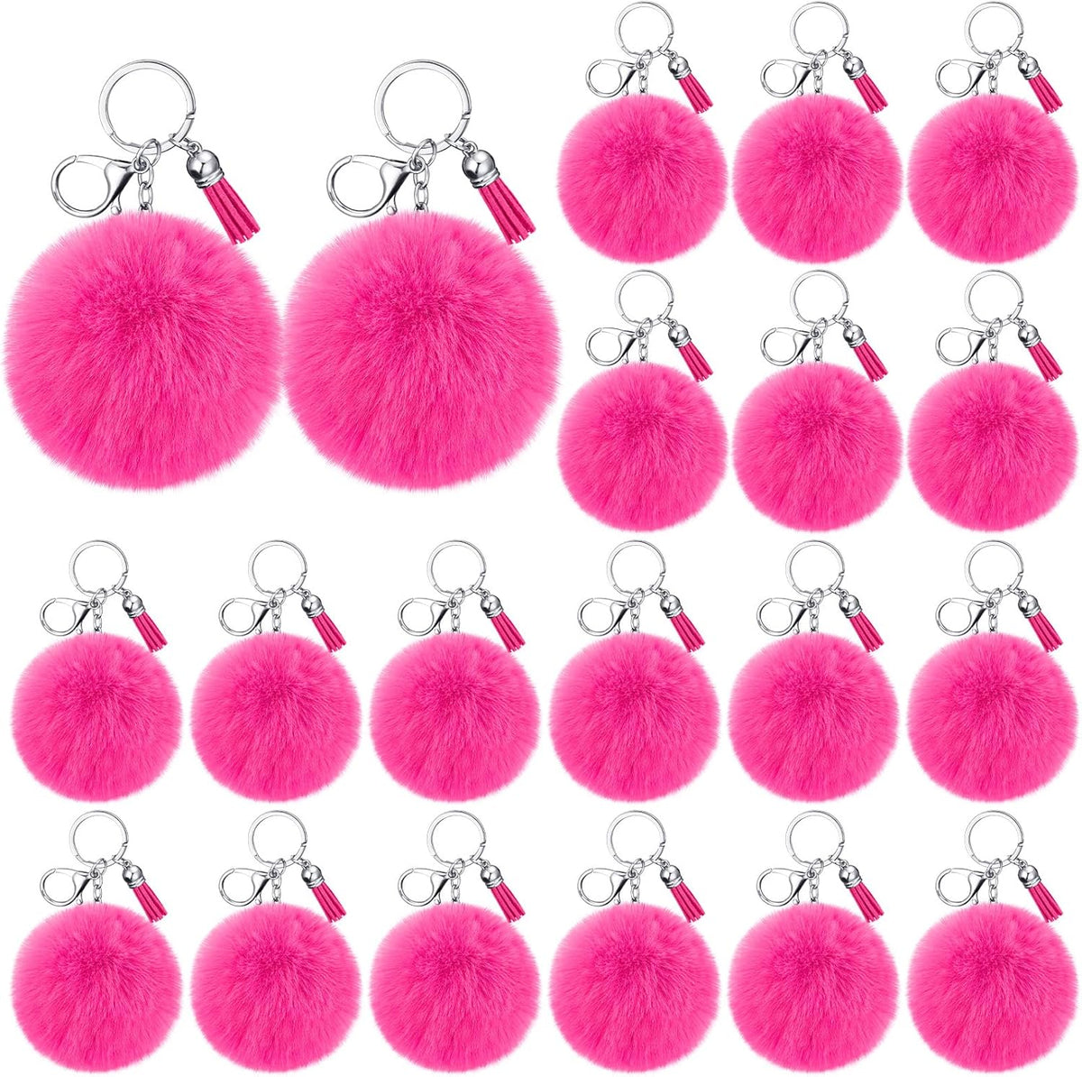 20 Pcs Cheer Faux Pom Pom Keychains Cheerleader Keyring Charm Pink