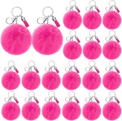 20 Pcs Cheer Faux Pom Pom Keychains Cheerleader Keyring Charm Pink