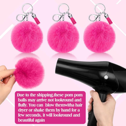 20 Pcs Cheer Faux Pom Pom Keychains Cheerleader Keyring Charm Pink
