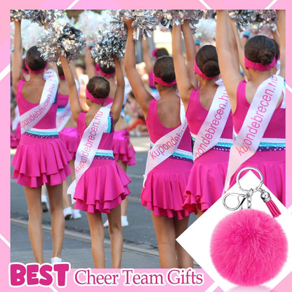 20 Pcs Cheer Faux Pom Pom Keychains Cheerleader Keyring Charm Pink