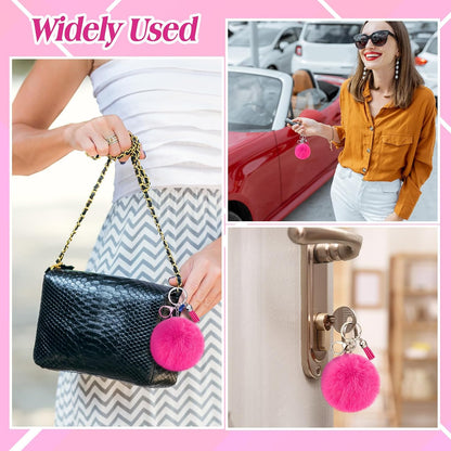20 Pcs Cheer Faux Pom Pom Keychains Cheerleader Keyring Charm Pink