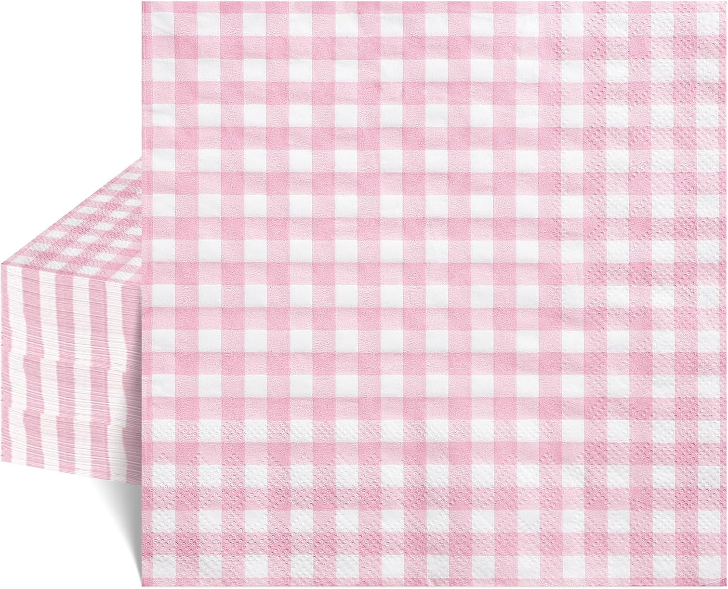 NatNarr 80 Pcs Pink Gingham Napkins, 6.5X6.5 Inch Pink and White Checkered Napkins Plaid Cocktail Napkin for Baby & Bridal Shower, Picnic, Mothers Day