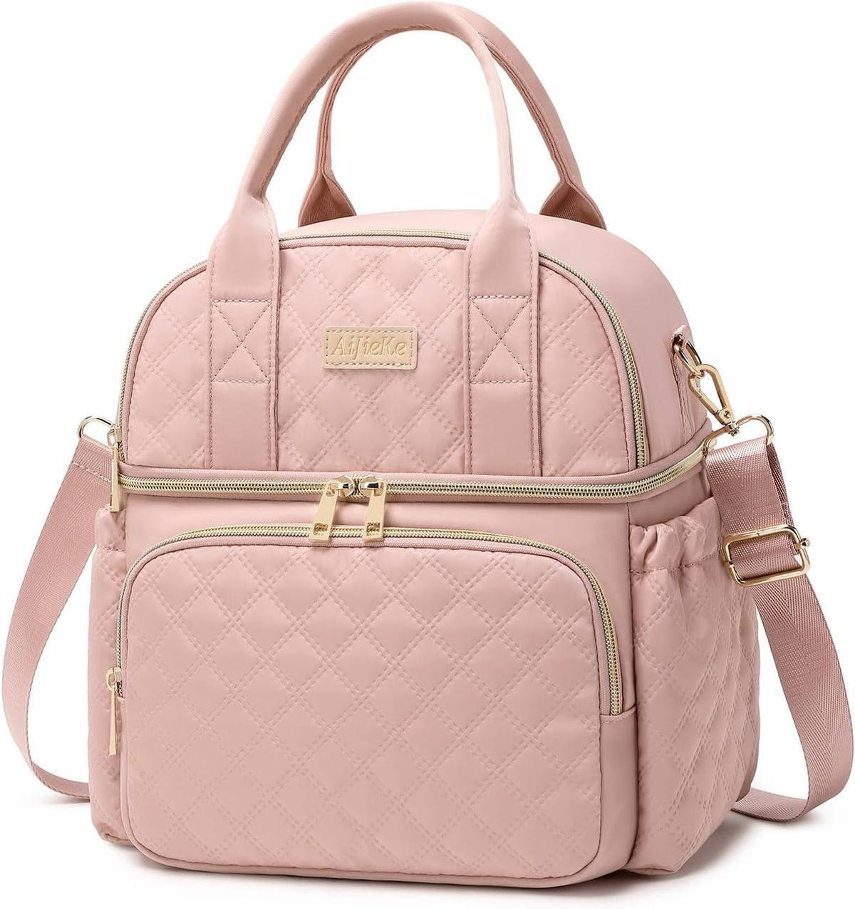 AIJIEKE Insulated Lunch Bag for Women, Double Deck Work Lunch Box, Pink