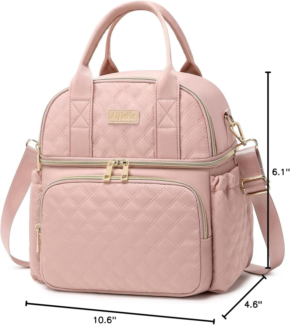 AIJIEKE Insulated Lunch Bag for Women, Double Deck Work Lunch Box, Pink