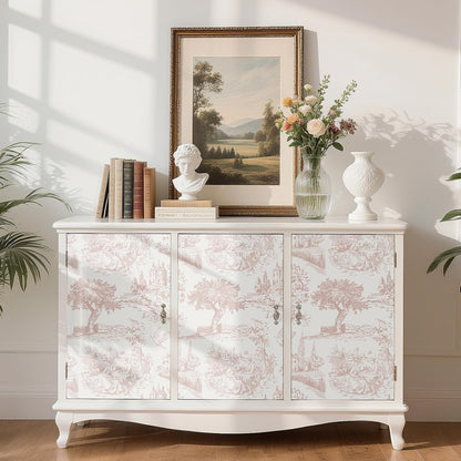 Vintage Pink Toile Wallpaper Peel and Stick Tree Bird French Country Wallpaper for Girls Bedroom Bathroom Removable de Jouy Beige Toile Contact Paper for Walls Cabinets Waterproof 17.5"x118"
