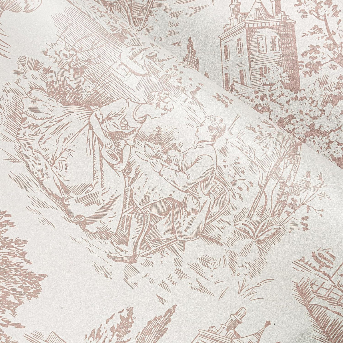 Vintage Pink Toile Wallpaper Peel and Stick Tree Bird French Country Wallpaper for Girls Bedroom Bathroom Removable de Jouy Beige Toile Contact Paper for Walls Cabinets Waterproof 17.5"x118"