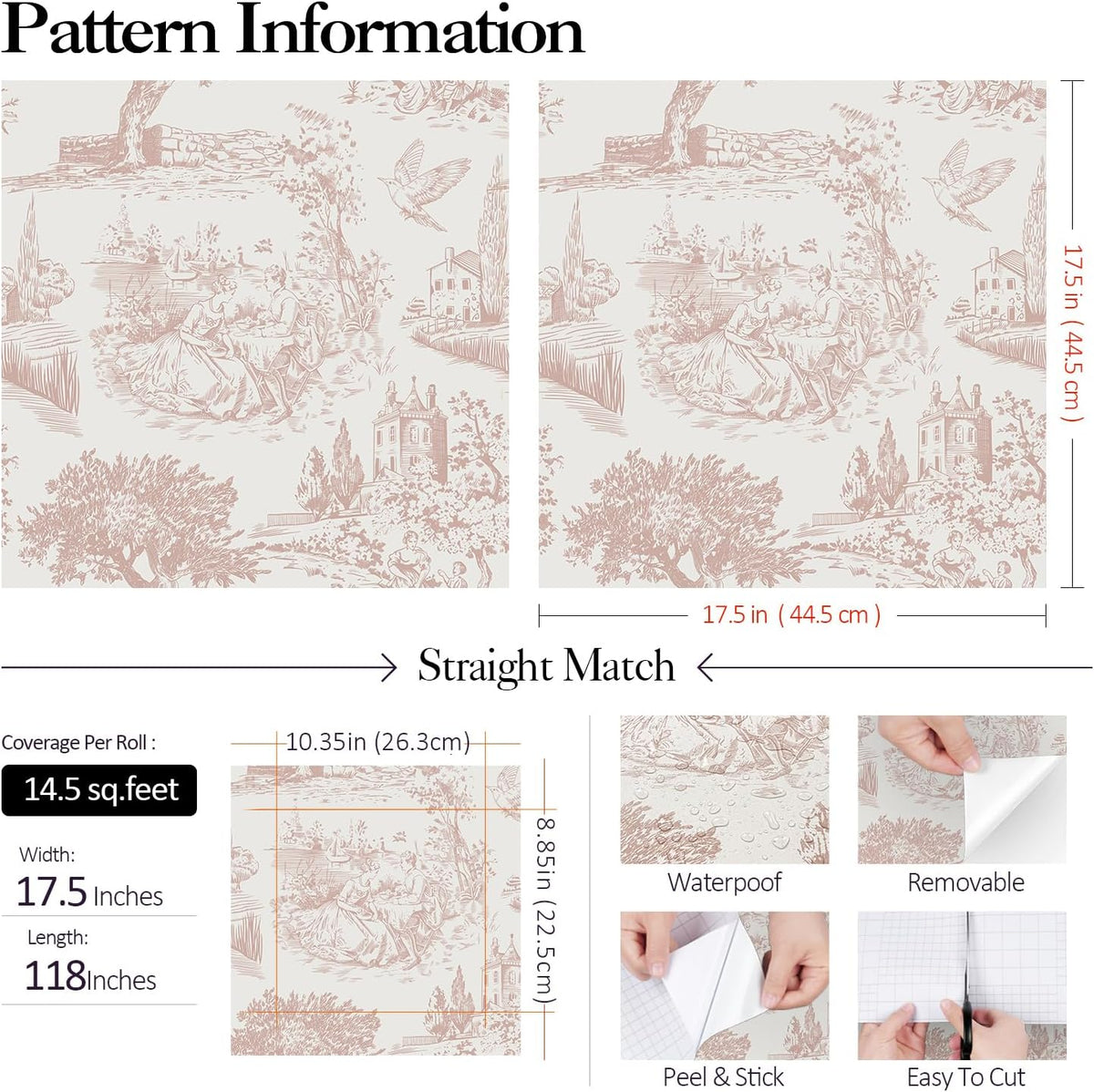 Vintage Pink Toile Wallpaper Peel and Stick Tree Bird French Country Wallpaper for Girls Bedroom Bathroom Removable de Jouy Beige Toile Contact Paper for Walls Cabinets Waterproof 17.5"x118"