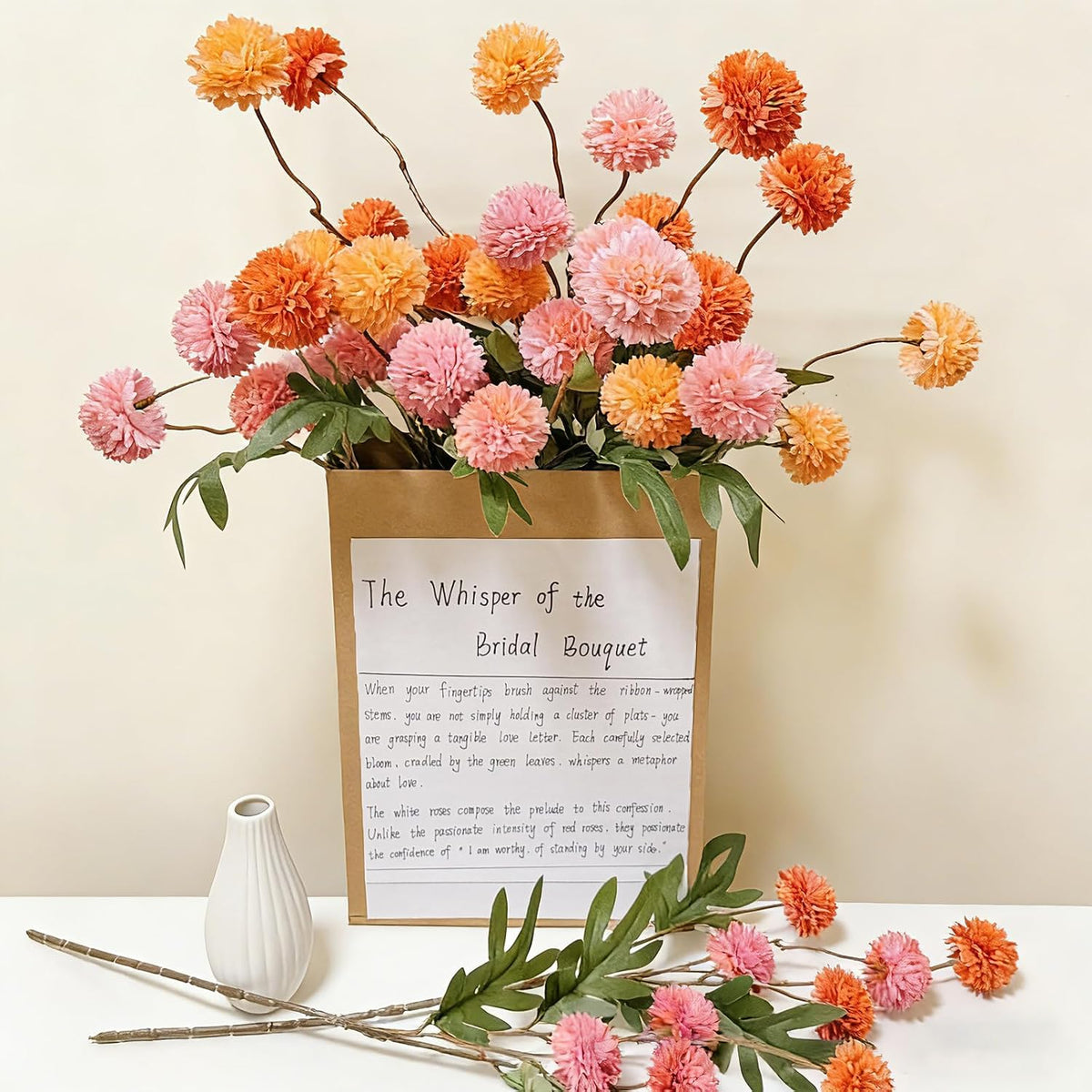 8Pcs Artificial Chrysanthemum Flowers Pink Orange Yellow Fall Decor