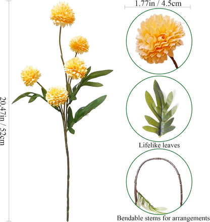 8Pcs Artificial Chrysanthemum Flowers Pink Orange Yellow Fall Decor