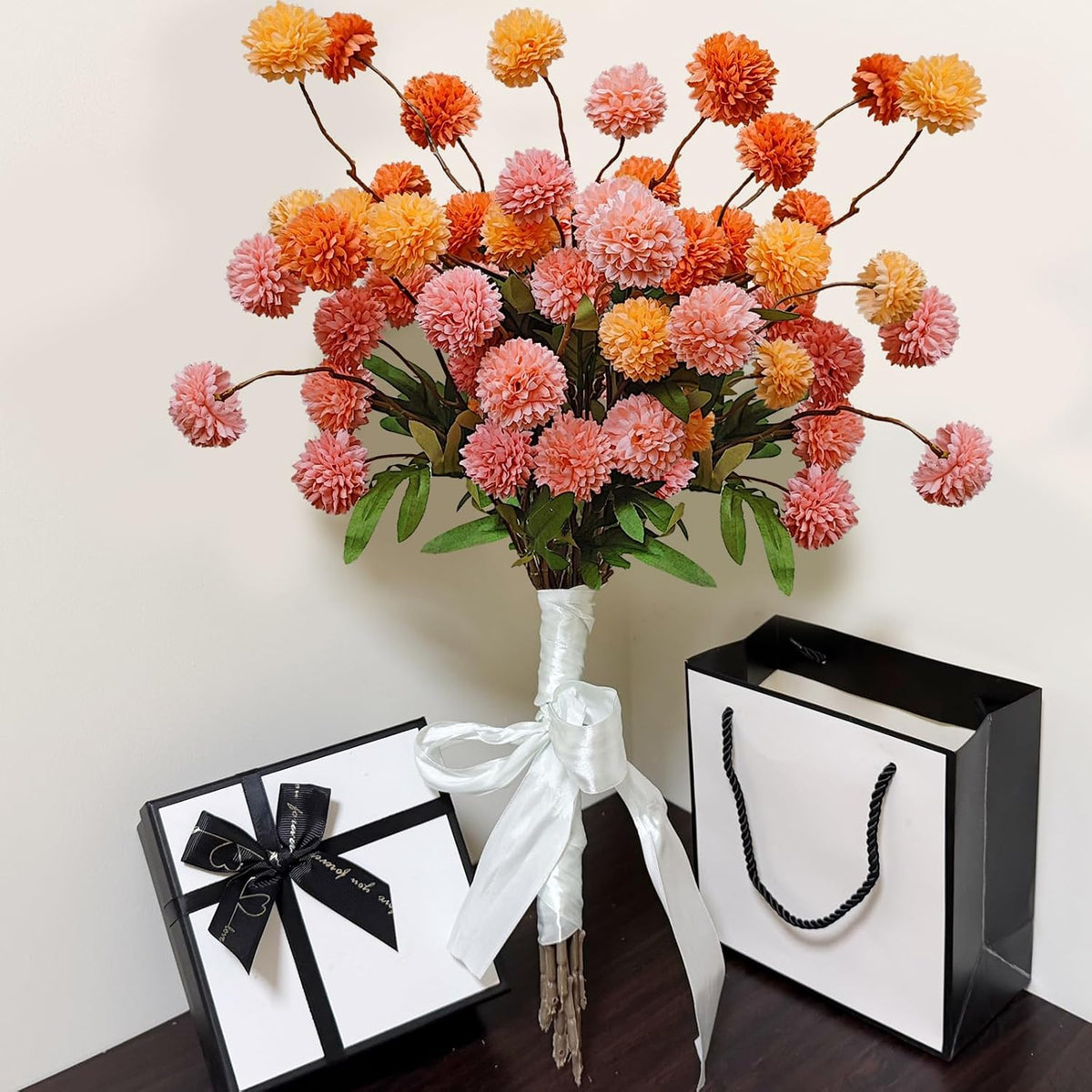 8Pcs Artificial Chrysanthemum Flowers Pink Orange Yellow Fall Decor