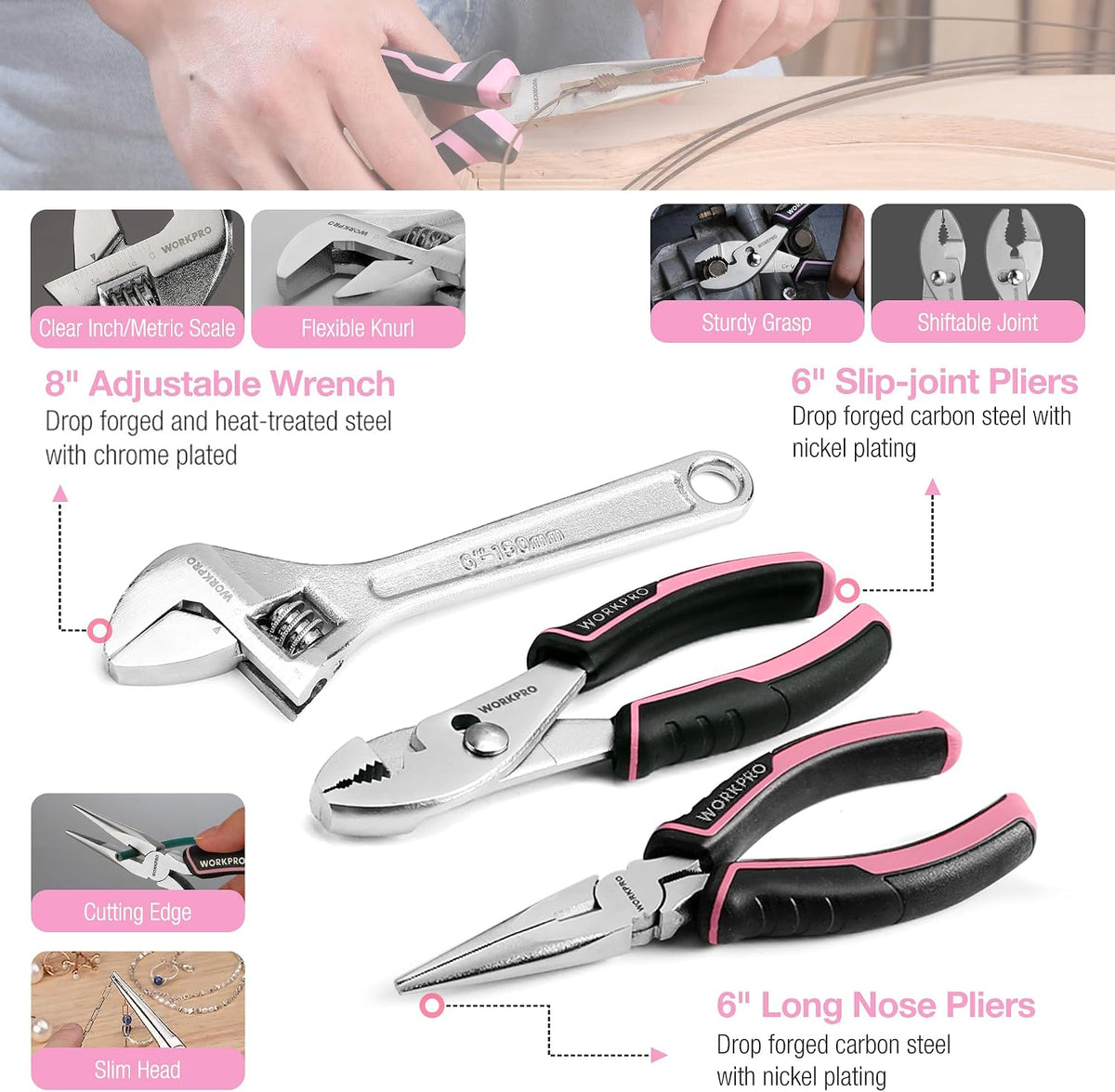 284PCS Pink Tool Set, Portable Home Basic Tool Kit Box for Women