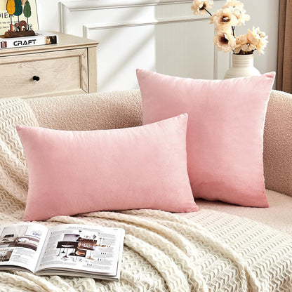 Throw Pillow Covers Pink Set of 2 18x18 Inch Pillow Covers, Soft Velvet Cute Decorative Pillowcases for Couch Sofa Bed, Home Boho Decor, Modern Cushion Covers