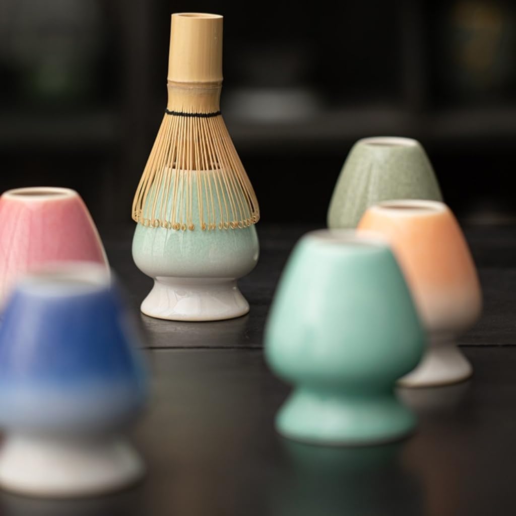 Matcha Tea Whisk Holder Ceramic Holder Chasen Stand fit for Traditional Japanese Tea Matcha Chasen Tea Set Accessories (Pink and Blue)