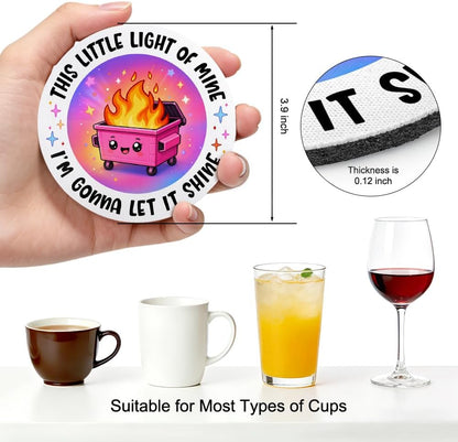 Dumpster Fire Coasters Set of 2, Inspirational Coasters for Desk