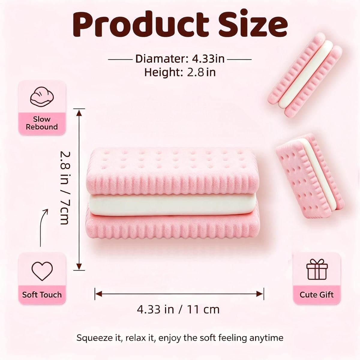 Cookie Slow Rising Squishy, Super Soft PU Foam Sensory Squishy Toys, Squishies Stress Relief Fidget Toys for Adults, Cute Food Squishies for Desk Decor & Party Favors