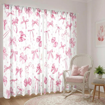2 Pcs Pink Bow Curtains for Living Room Bow Bedroom Curtains