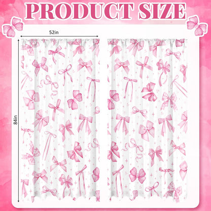 2 Pcs Pink Bow Curtains for Living Room Bow Bedroom Curtains