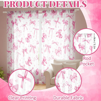 2 Pcs Pink Bow Curtains for Living Room Bow Bedroom Curtains