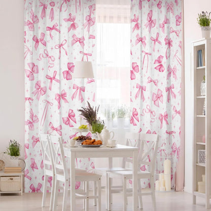 2 Pcs Pink Bow Curtains for Living Room Bow Bedroom Curtains