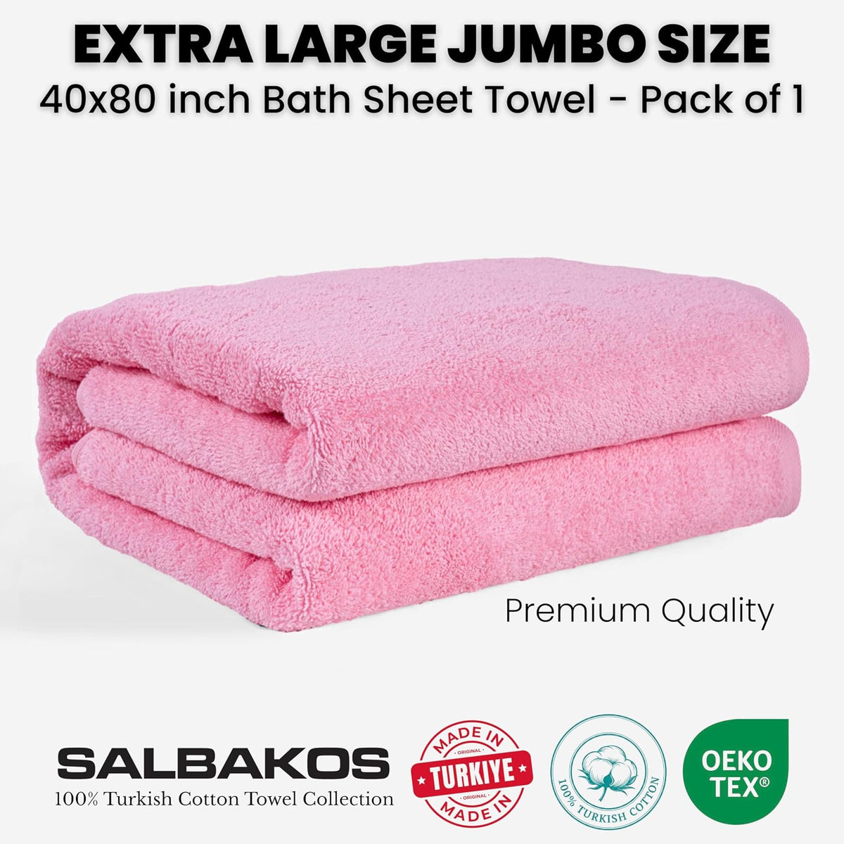 Luxury 100% Turkish Cotton Bath Sheet 40x80 (1-Piece, Rose Pink)