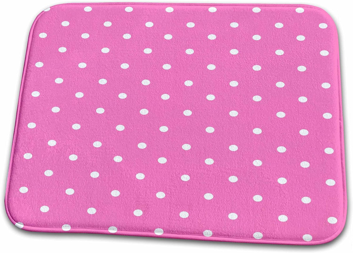 Dish Drying Mat - Pink polka dot pattern - cute small white dots on bubblegum pink - retro girly dotty spotty spots Polka Dot Designs