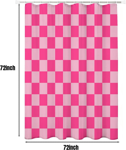 Checkered Shower Curtain, Classic Minimalist Pink Checkerboard Desgin, Waterproof Polyester Fabric Shower Curtains Sets with Hooks for Bathroom 72x72 Inches
