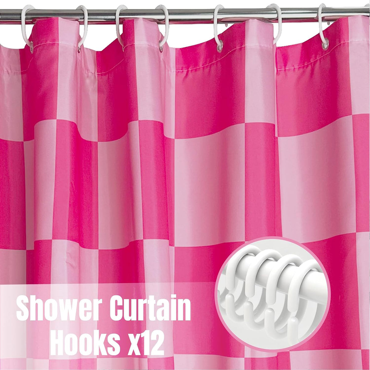 Checkered Shower Curtain, Classic Minimalist Pink Checkerboard Desgin, Waterproof Polyester Fabric Shower Curtains Sets with Hooks for Bathroom 72x72 Inches