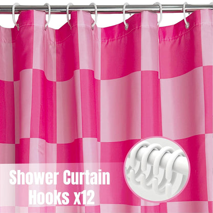 Checkered Shower Curtain, Classic Minimalist Pink Checkerboard Desgin, Waterproof Polyester Fabric Shower Curtains Sets with Hooks for Bathroom 72x72 Inches