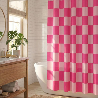 Checkered Shower Curtain, Classic Minimalist Pink Checkerboard Desgin, Waterproof Polyester Fabric Shower Curtains Sets with Hooks for Bathroom 72x72 Inches