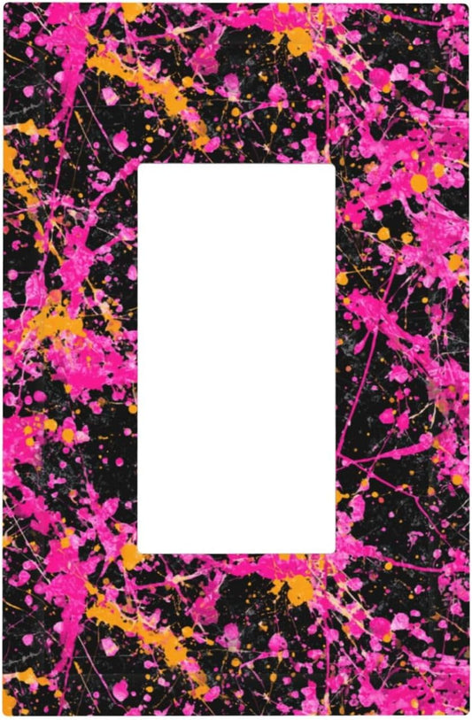 Neon Pink Abstract Paint Splatter Light Switch Wall Plate Faceplate Cover Single Rocker 1 Gang Decorator Outlet Receptacle Covers For Home Kitchen Room Bathroom Decor