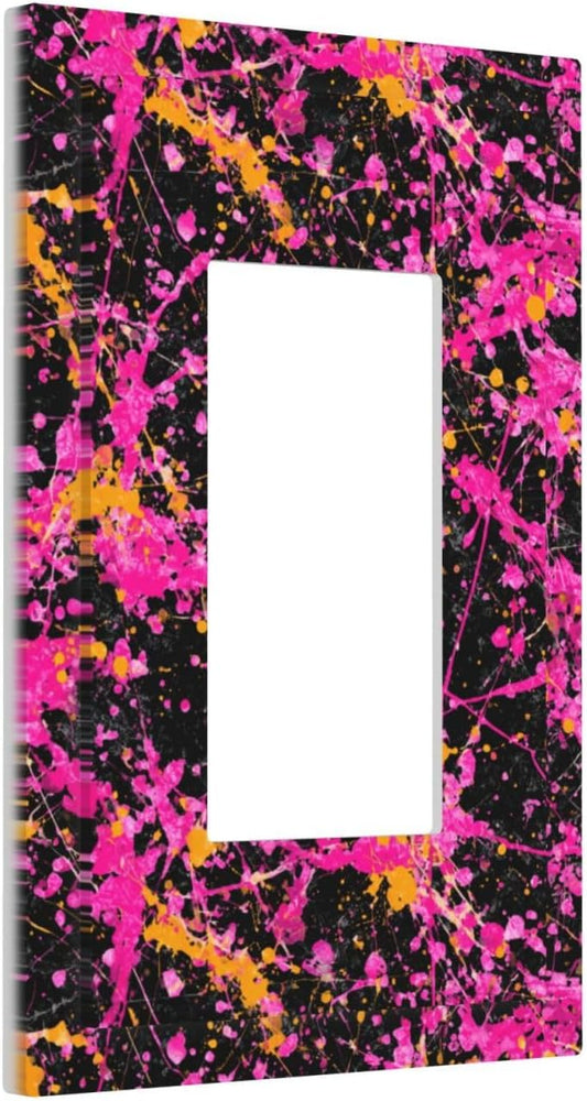 Neon Pink Abstract Paint Splatter Light Switch Wall Plate Faceplate Cover Single Rocker 1 Gang Decorator Outlet Receptacle Covers For Home Kitchen Room Bathroom Decor