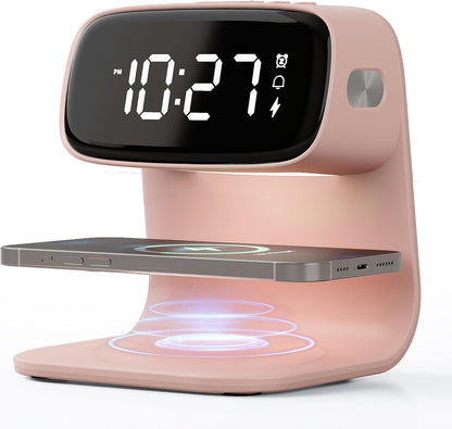 Digital Alarm Clock with Wireless Fast Charging Station 15W Touch Smart Lamp for Bedside,3 Colors Nightlight Adjustment Night Lamp for Living Room,Bedside,Heavy Sleepers