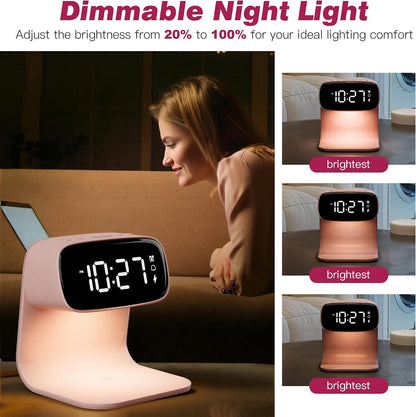 Digital Alarm Clock with Wireless Fast Charging Station 15W Touch Smart Lamp for Bedside,3 Colors Nightlight Adjustment Night Lamp for Living Room,Bedside,Heavy Sleepers